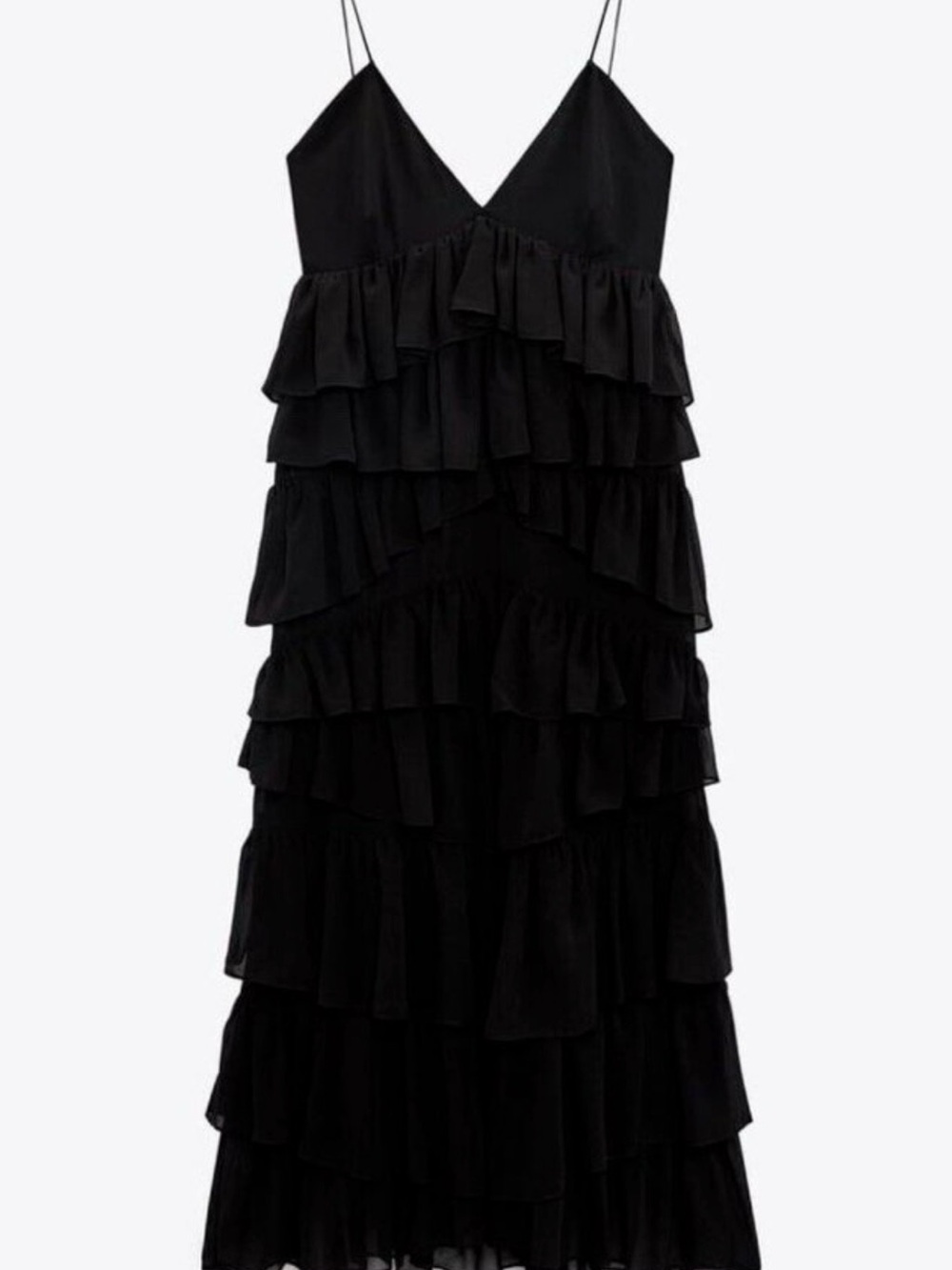 Zara Black Strapless Tiered Ruffle Slip Dress